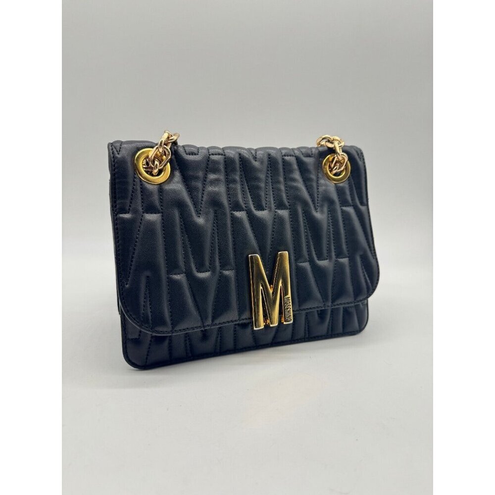 MOSCHINO monogram logo quilted leather convertible shoulder bag + Dust bag BLACK - Picture 3 of 16